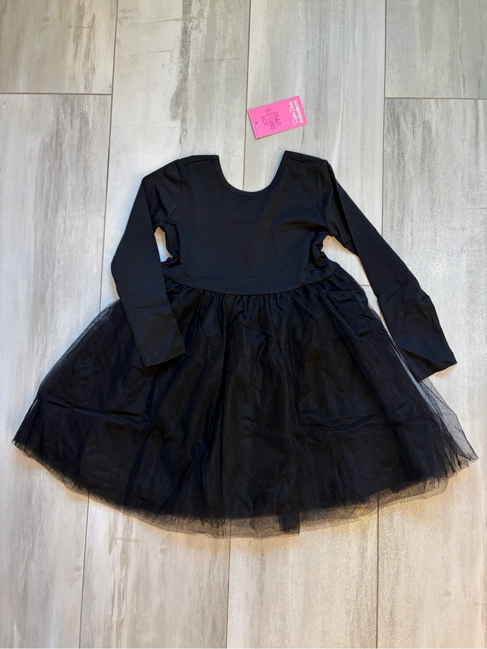 NWT RuffleButts Black Scoop Back Long Sleeve Tulle Tutu Twirl Dress Girls 6